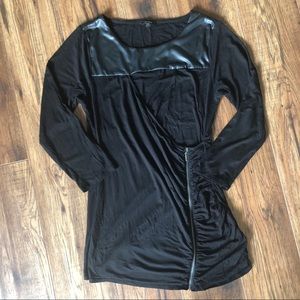 GUESS Black Shirt w/Faux Leather & Zipper Detail